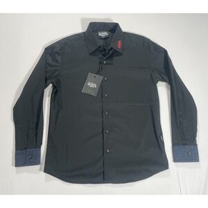 Von Dutch Originals Mens Black Tiger Graphic Button Down Shirt Denim Cuff Small